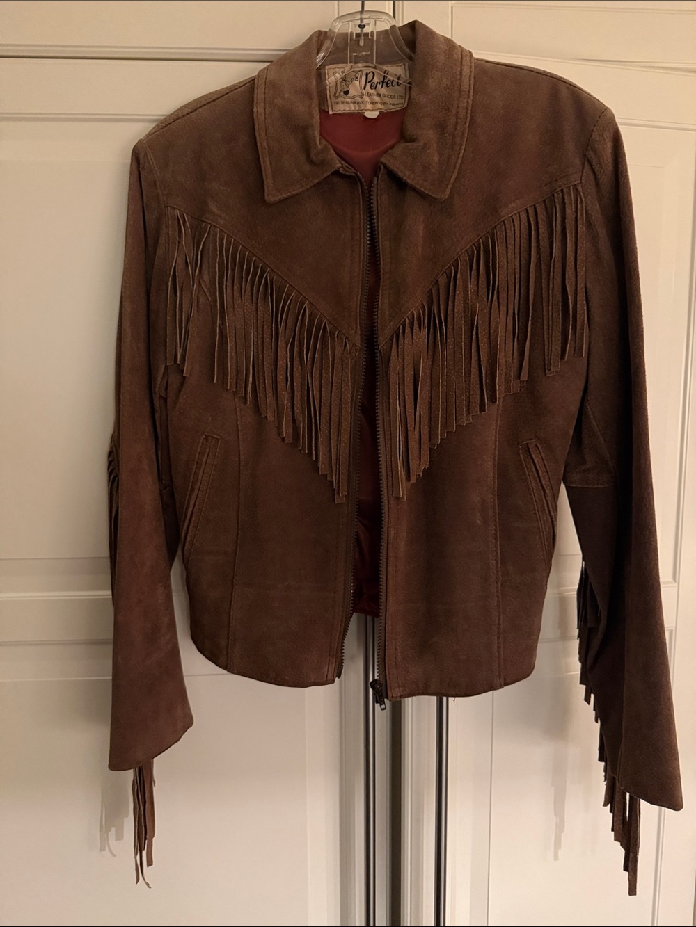 Perfect leather vintage Brown Suede Fringe Leather Jacket - Women's